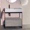 Console Sink Vanity With Ceramic Sink and Grey Oak Drawer